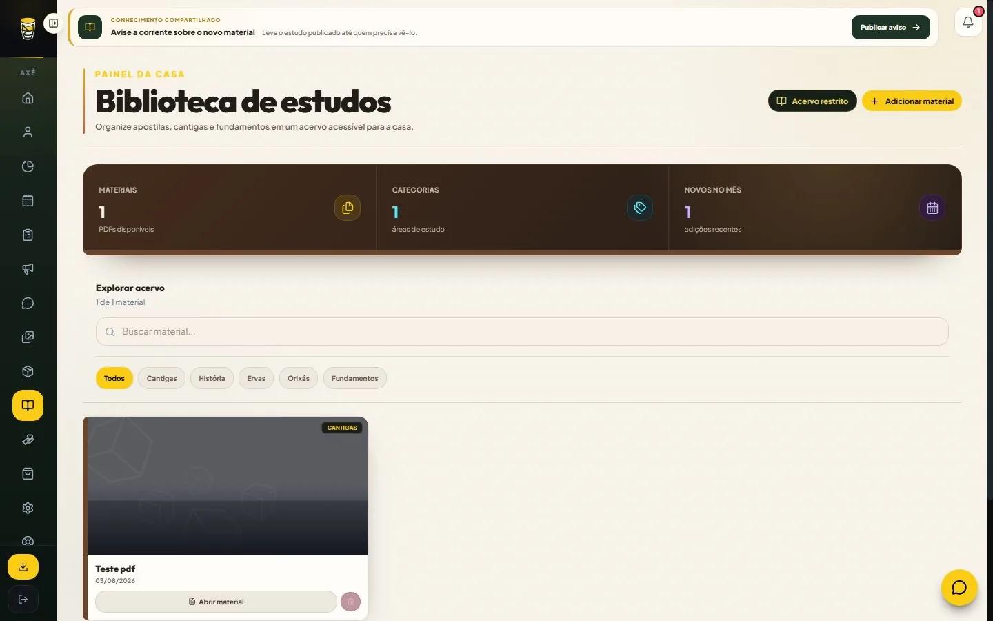 Tela atual do AxéCloud — CONHECIMENTO