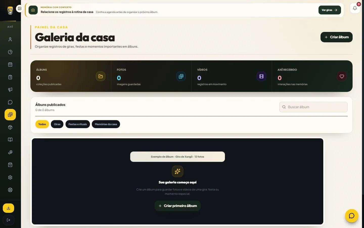 Tela atual do AxéCloud — MEMÓRIA