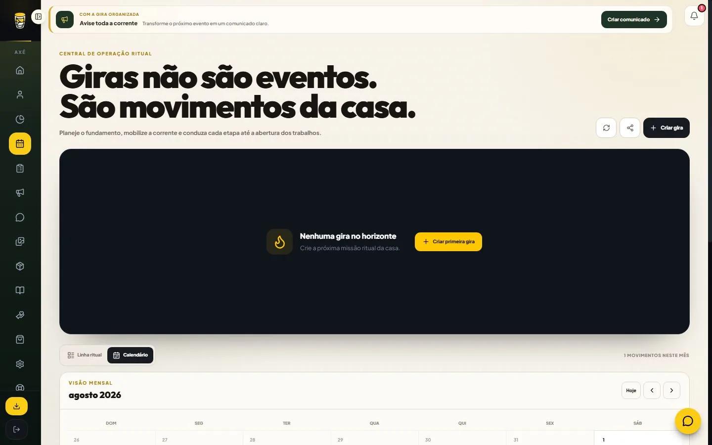 Tela atual do AxéCloud — GIRAS E AGENDA
